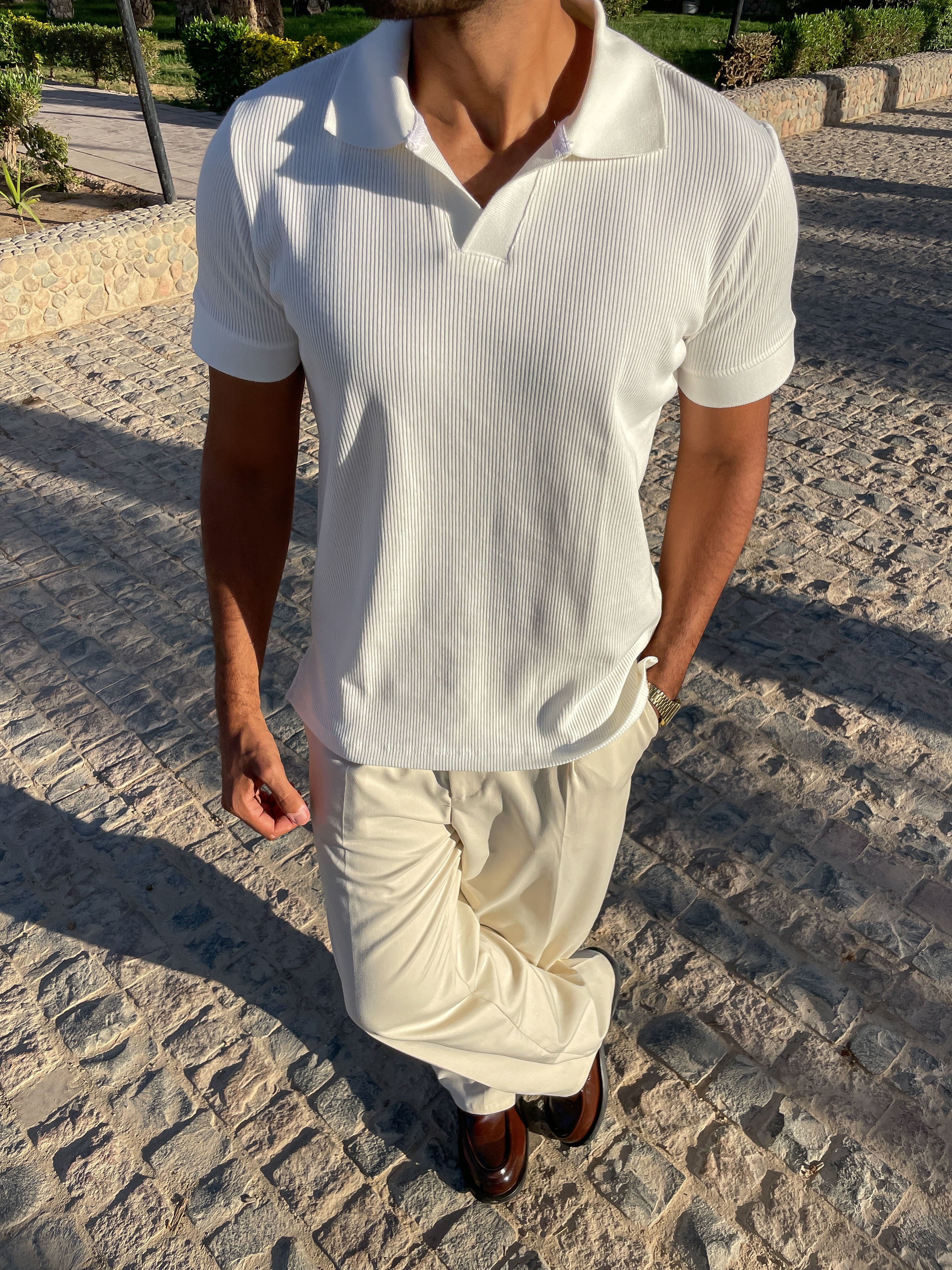 Off-White Ribbed Polo